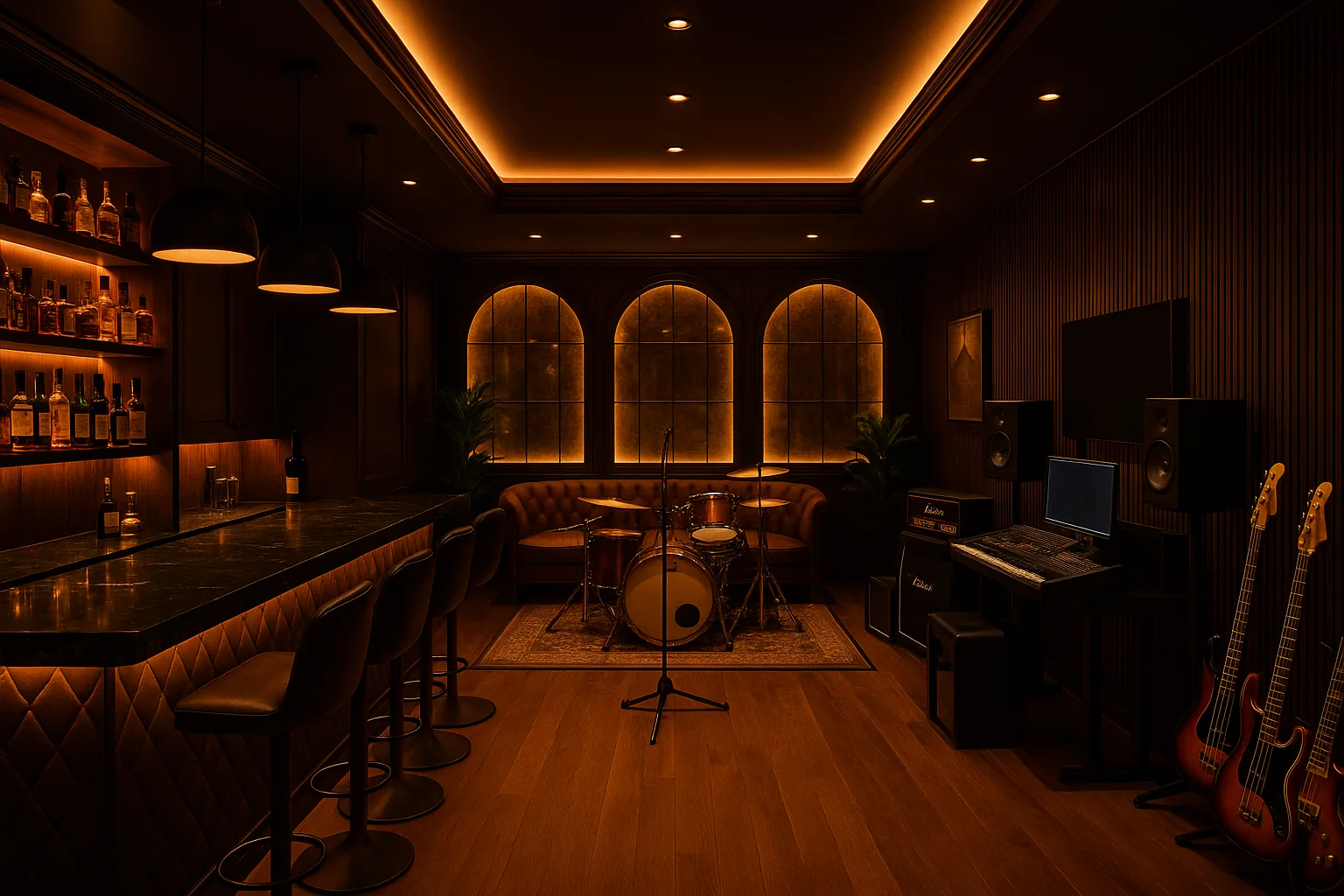 Wide render of the Vault direction, matching the layout the 3D scene models.