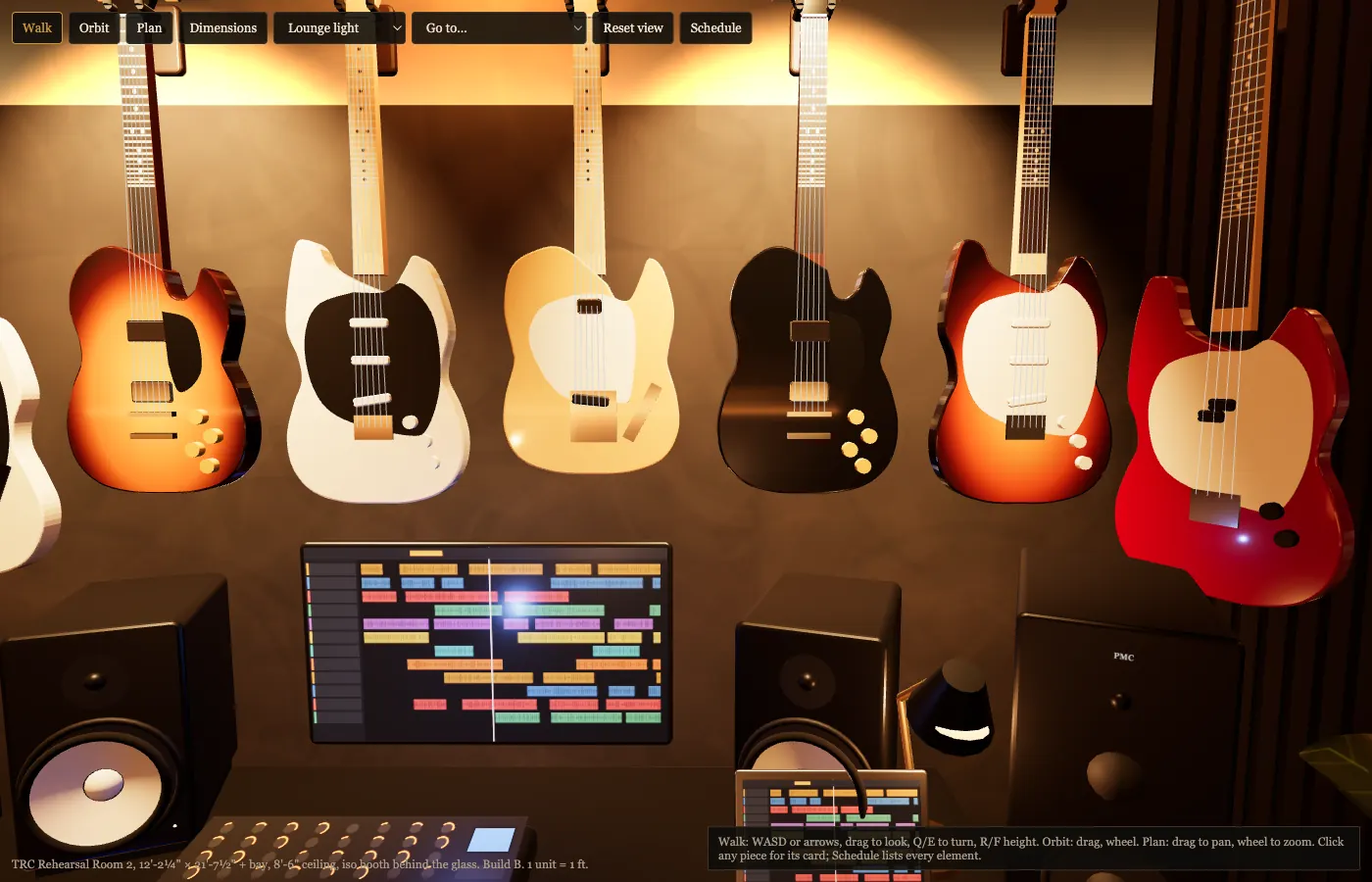 Build B: Desk, monitors and guitar row